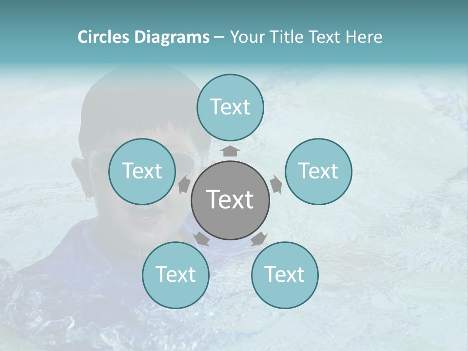 Cute Boy Swimming In Pool Wearing Blue Shirt And Goggles PowerPoint Template