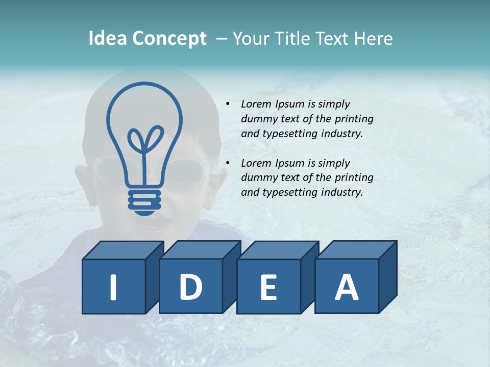 Cute Boy Swimming In Pool Wearing Blue Shirt And Goggles PowerPoint Template