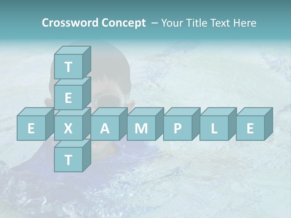 Cute Boy Swimming In Pool Wearing Blue Shirt And Goggles PowerPoint Template