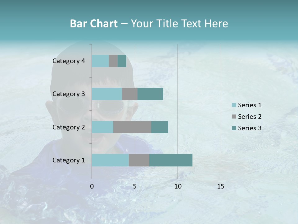 Cute Boy Swimming In Pool Wearing Blue Shirt And Goggles PowerPoint Template