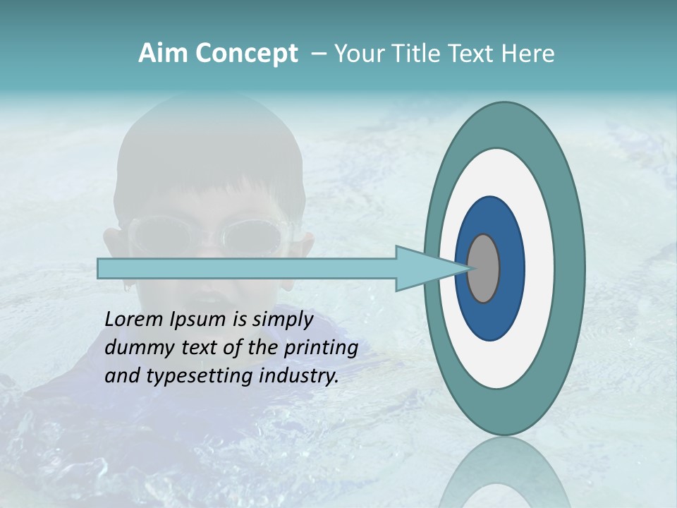 Cute Boy Swimming In Pool Wearing Blue Shirt And Goggles PowerPoint Template