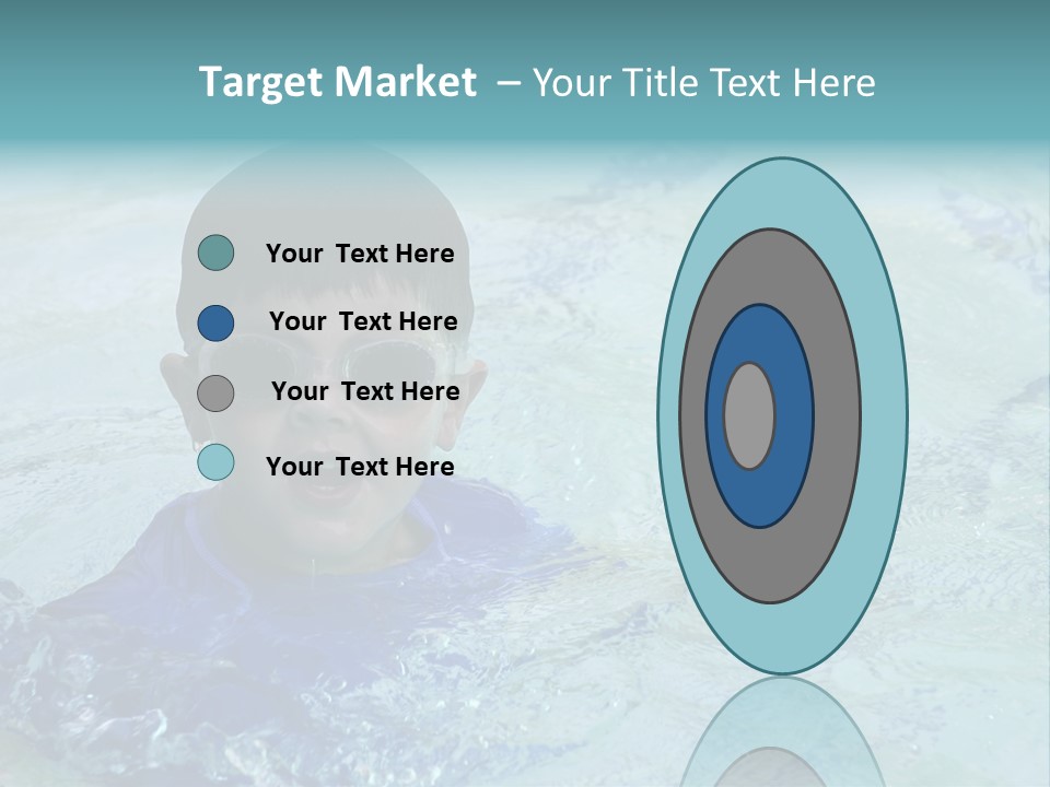 Cute Boy Swimming In Pool Wearing Blue Shirt And Goggles PowerPoint Template
