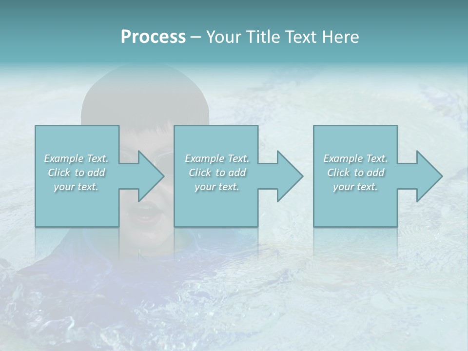 Cute Boy Swimming In Pool Wearing Blue Shirt And Goggles PowerPoint Template