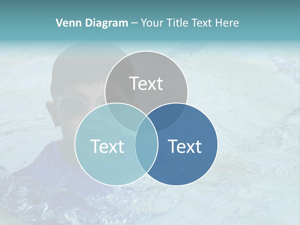 Cute Boy Swimming In Pool Wearing Blue Shirt And Goggles PowerPoint Template