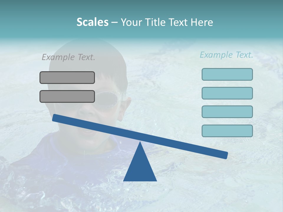 Cute Boy Swimming In Pool Wearing Blue Shirt And Goggles PowerPoint Template