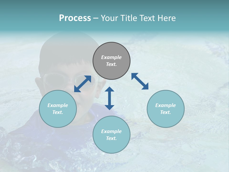 Cute Boy Swimming In Pool Wearing Blue Shirt And Goggles PowerPoint Template