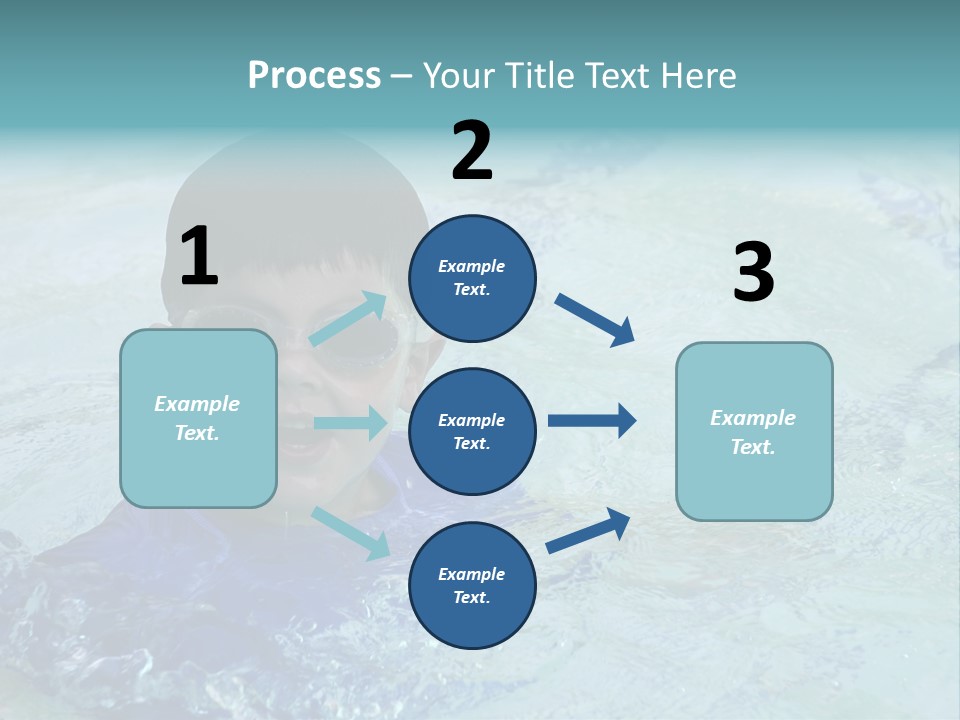 Cute Boy Swimming In Pool Wearing Blue Shirt And Goggles PowerPoint Template