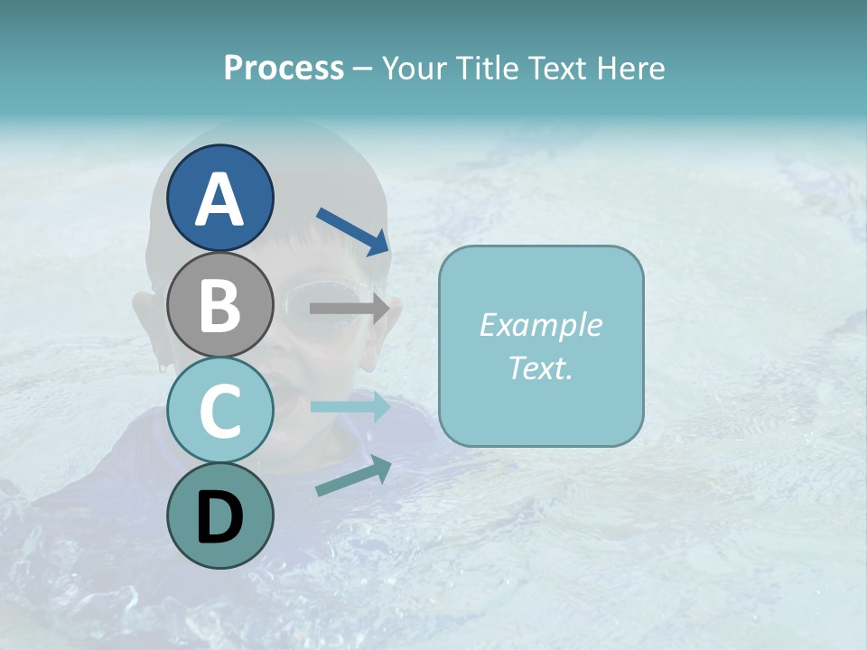 Cute Boy Swimming In Pool Wearing Blue Shirt And Goggles PowerPoint Template