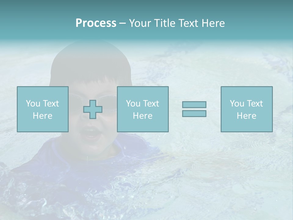 Cute Boy Swimming In Pool Wearing Blue Shirt And Goggles PowerPoint Template