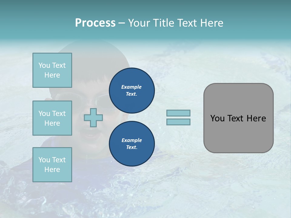 Cute Boy Swimming In Pool Wearing Blue Shirt And Goggles PowerPoint Template