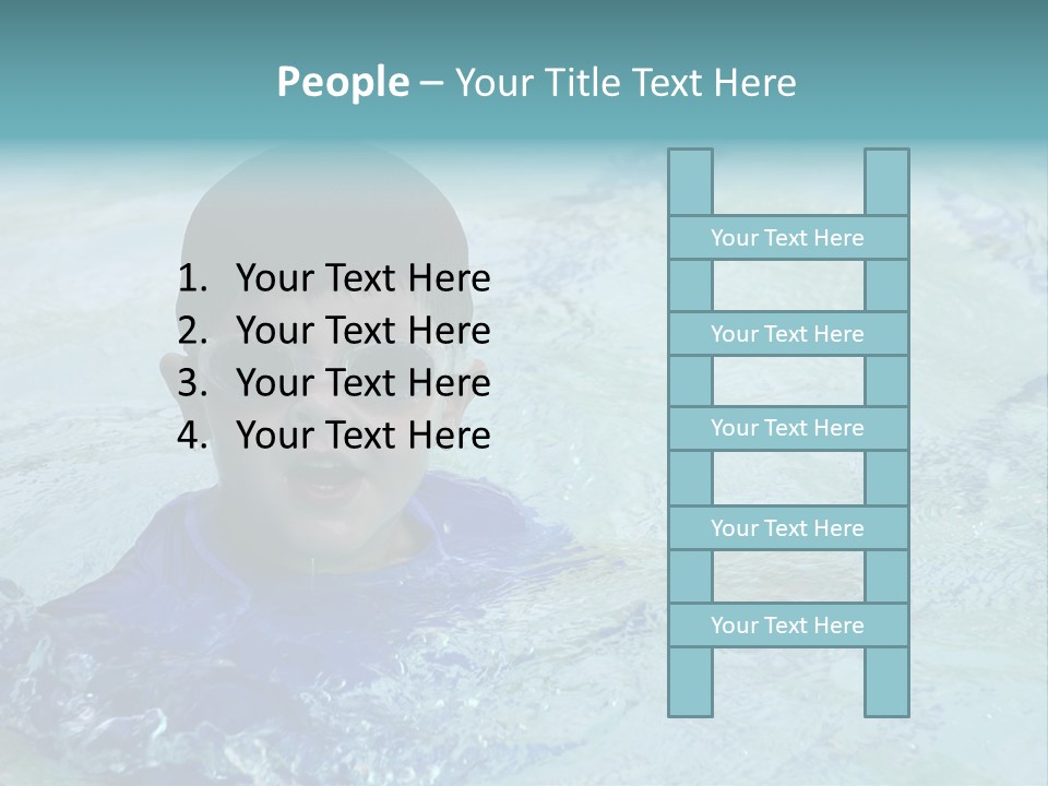 Cute Boy Swimming In Pool Wearing Blue Shirt And Goggles PowerPoint Template