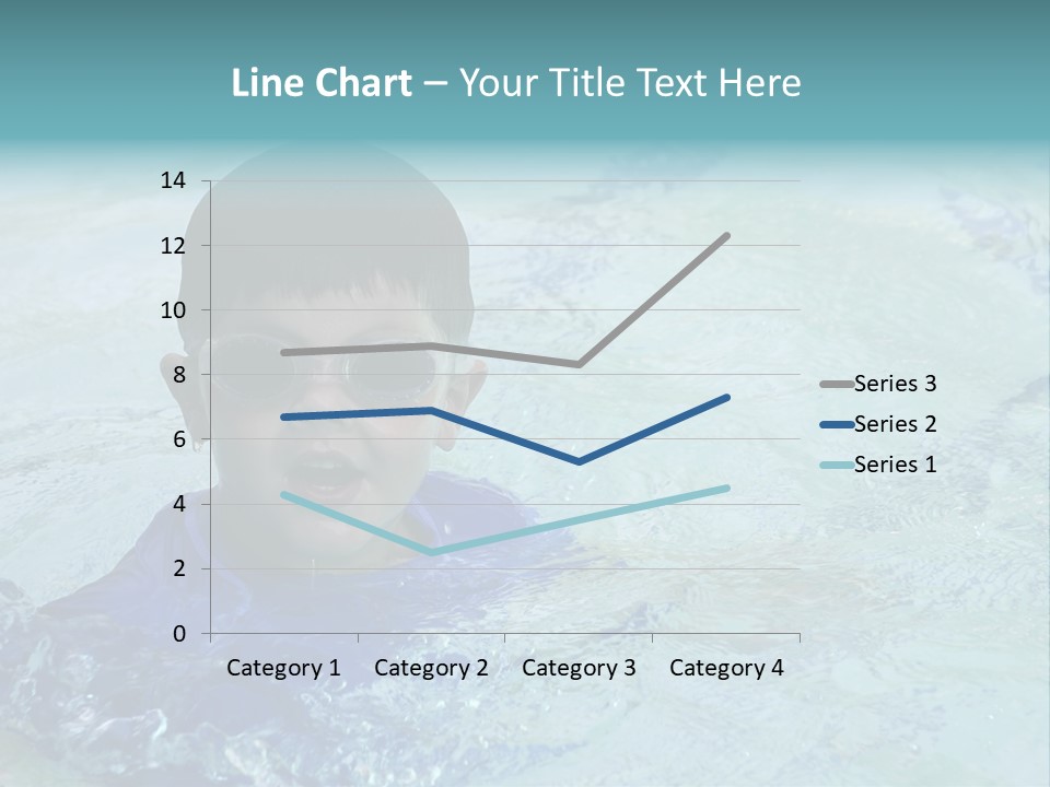 Cute Boy Swimming In Pool Wearing Blue Shirt And Goggles PowerPoint Template
