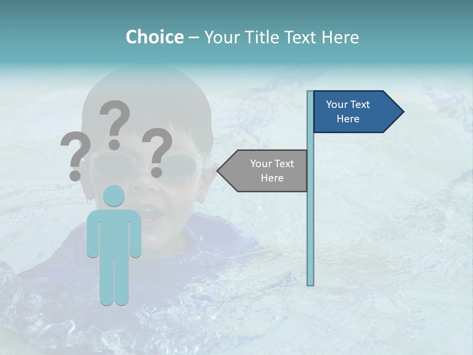 Cute Boy Swimming In Pool Wearing Blue Shirt And Goggles PowerPoint Template