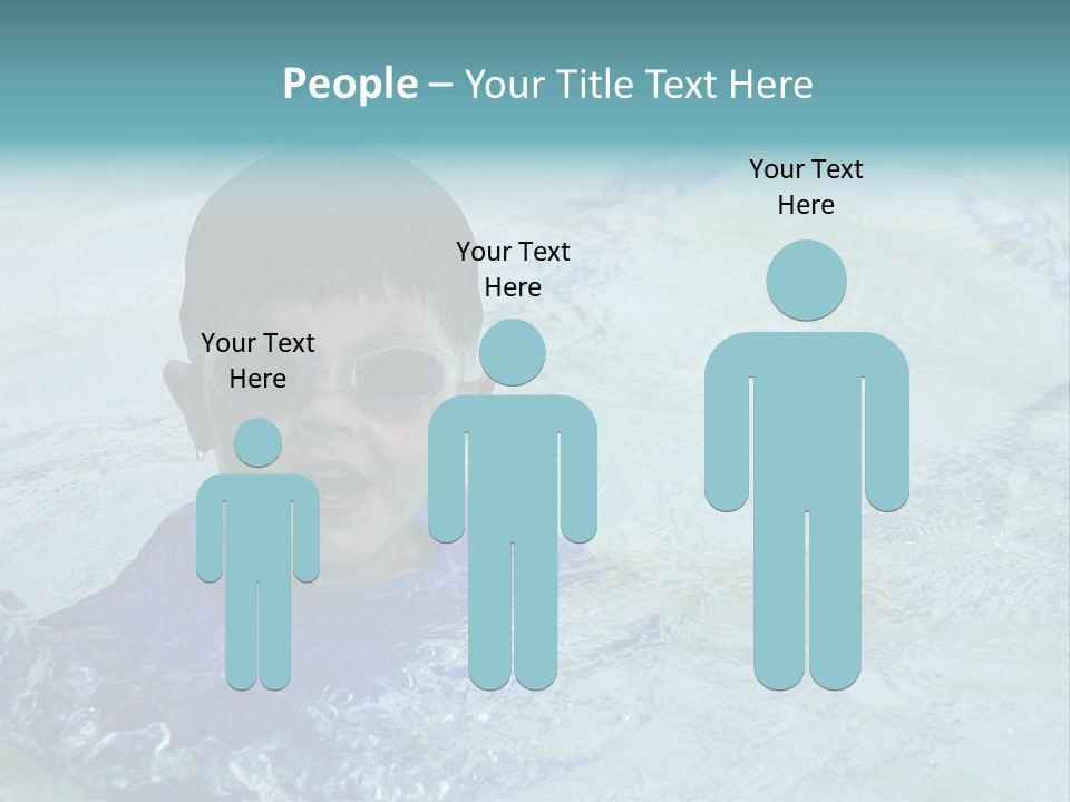 Cute Boy Swimming In Pool Wearing Blue Shirt And Goggles PowerPoint Template