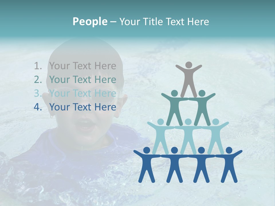 Cute Boy Swimming In Pool Wearing Blue Shirt And Goggles PowerPoint Template