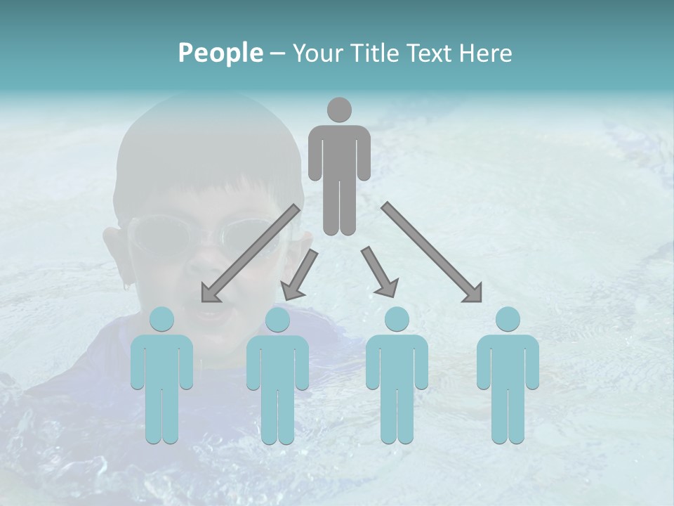 Cute Boy Swimming In Pool Wearing Blue Shirt And Goggles PowerPoint Template
