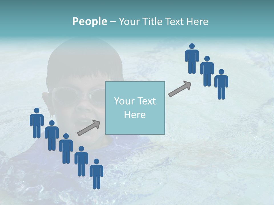 Cute Boy Swimming In Pool Wearing Blue Shirt And Goggles PowerPoint Template