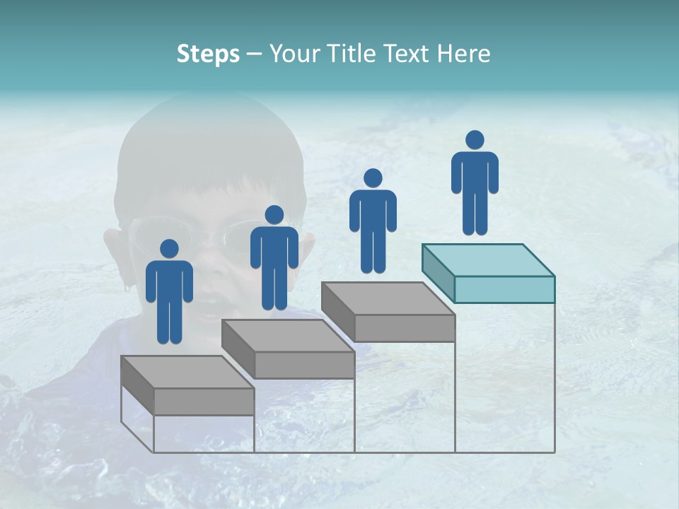 Cute Boy Swimming In Pool Wearing Blue Shirt And Goggles PowerPoint Template