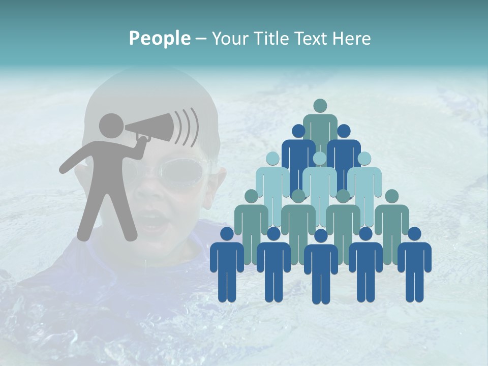 Cute Boy Swimming In Pool Wearing Blue Shirt And Goggles PowerPoint Template