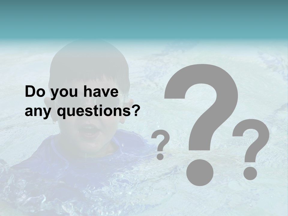 Cute Boy Swimming In Pool Wearing Blue Shirt And Goggles PowerPoint Template