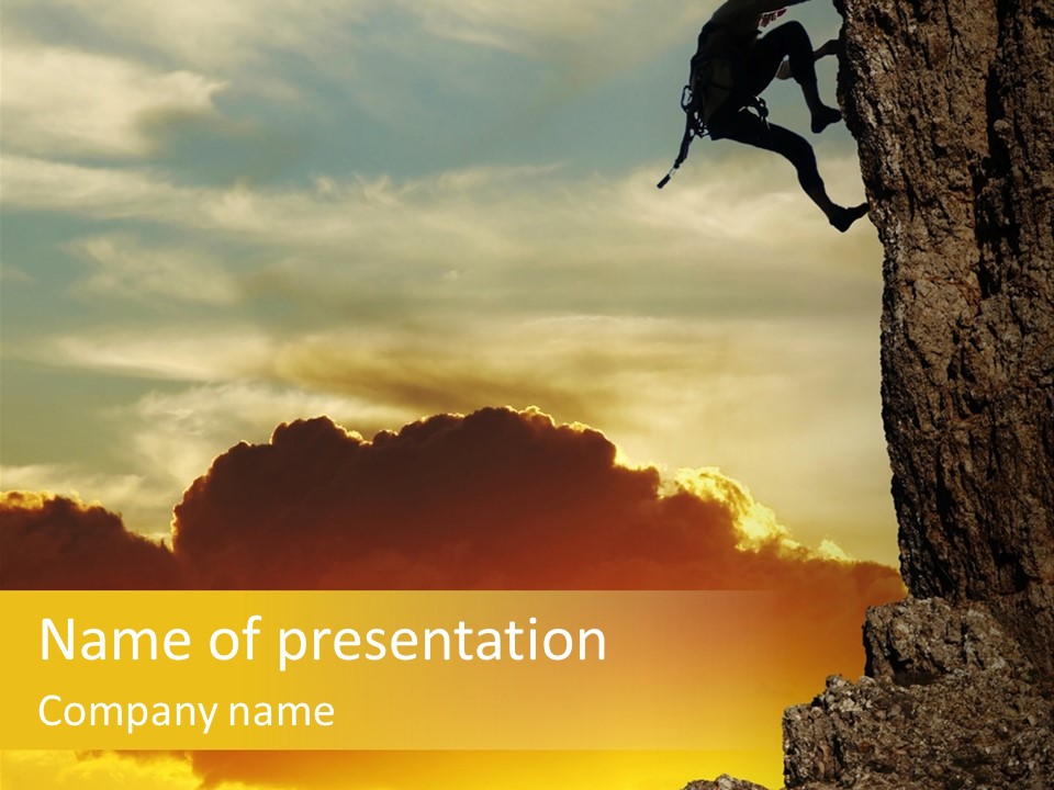 Girl Climbing On The Rock On Sunset Background PowerPoint Template