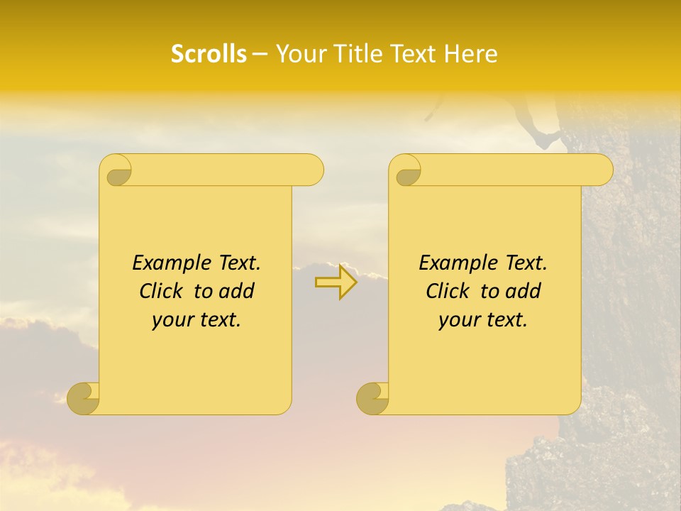 Girl Climbing On The Rock On Sunset Background PowerPoint Template