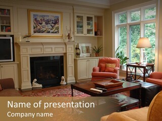 Family Room With Fireplace PowerPoint Template