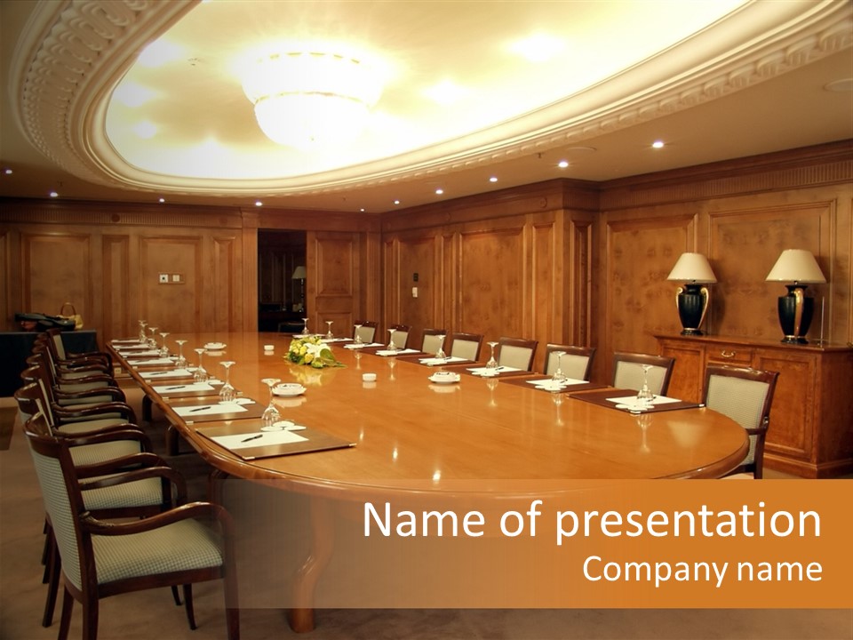 Luxurious Boardroom Ready For Business Meeting PowerPoint Template