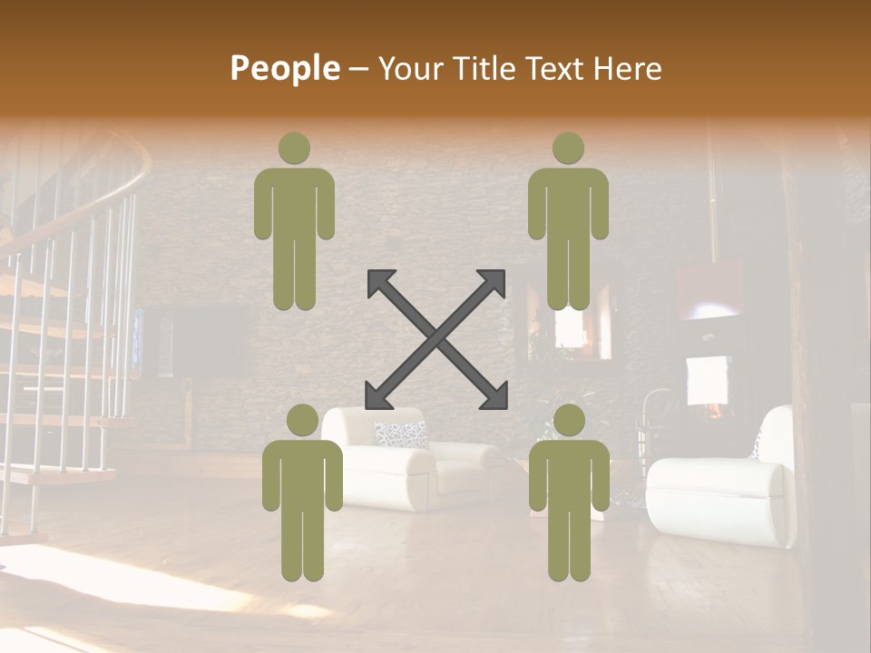 View Of Living Room With Fireplace And Old Stone Wall And Modern Television PowerPoint Template