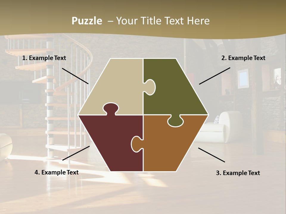 A Living Room Filled With Furniture And A Spiral Staircase PowerPoint Template