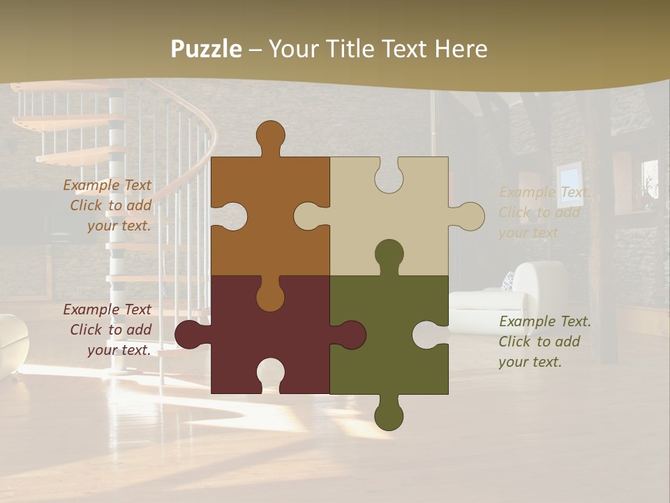 A Living Room Filled With Furniture And A Spiral Staircase PowerPoint Template