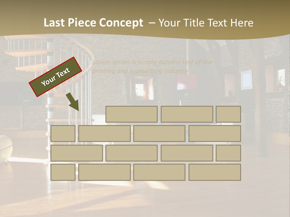 A Living Room Filled With Furniture And A Spiral Staircase PowerPoint Template