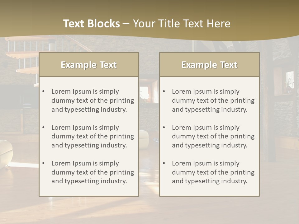 A Living Room Filled With Furniture And A Spiral Staircase PowerPoint Template