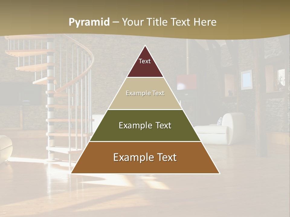 A Living Room Filled With Furniture And A Spiral Staircase PowerPoint Template