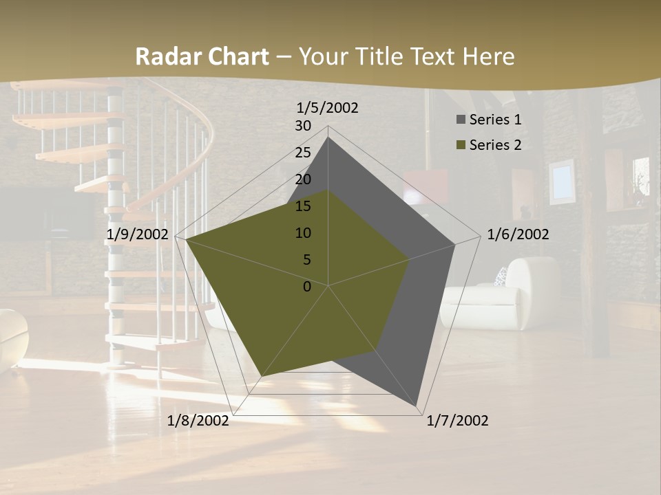 A Living Room Filled With Furniture And A Spiral Staircase PowerPoint Template