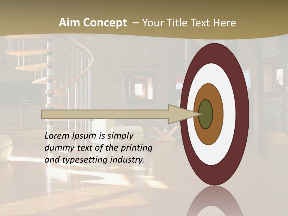 A Living Room Filled With Furniture And A Spiral Staircase PowerPoint Template