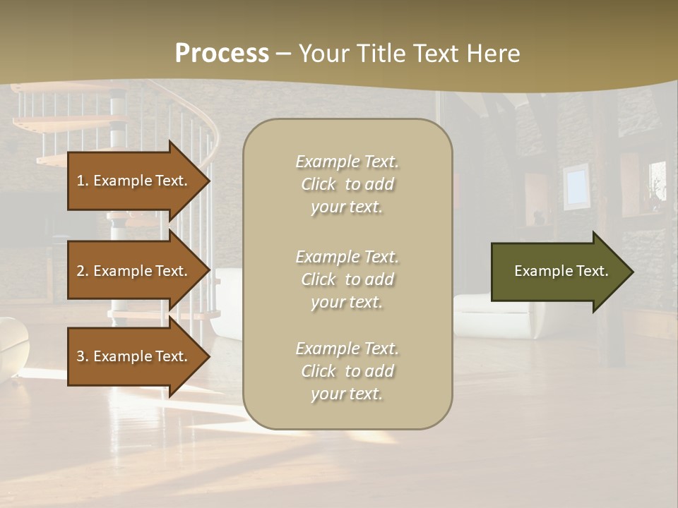 A Living Room Filled With Furniture And A Spiral Staircase PowerPoint Template