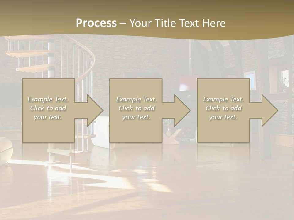 A Living Room Filled With Furniture And A Spiral Staircase PowerPoint Template