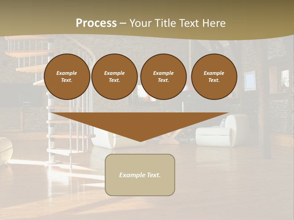 A Living Room Filled With Furniture And A Spiral Staircase PowerPoint Template