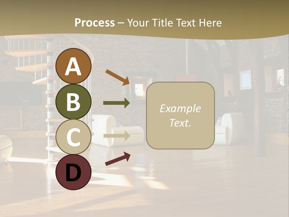 A Living Room Filled With Furniture And A Spiral Staircase PowerPoint Template