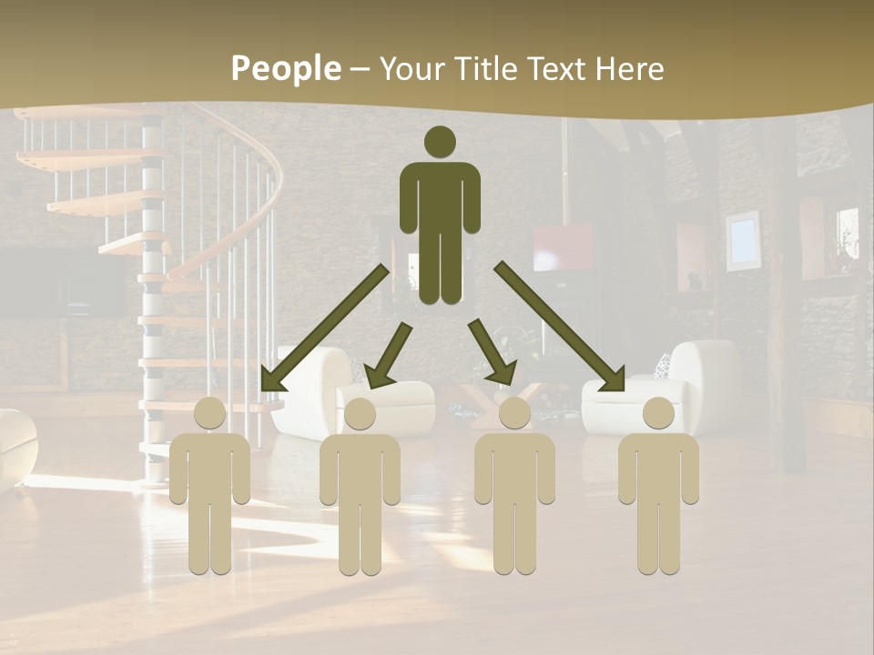 A Living Room Filled With Furniture And A Spiral Staircase PowerPoint Template