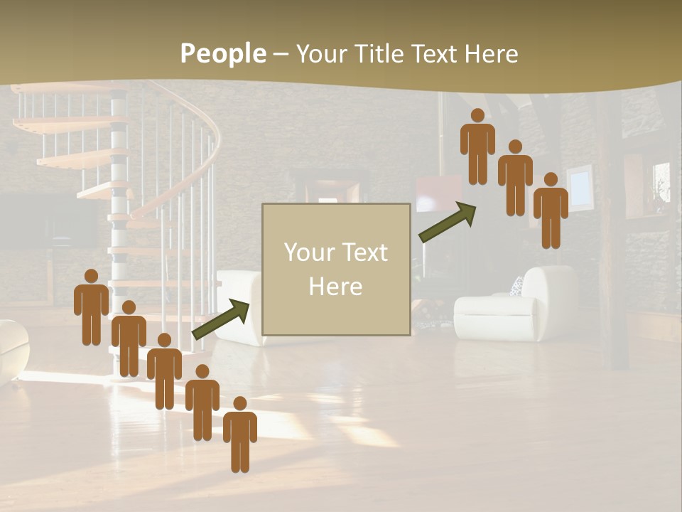 A Living Room Filled With Furniture And A Spiral Staircase PowerPoint Template