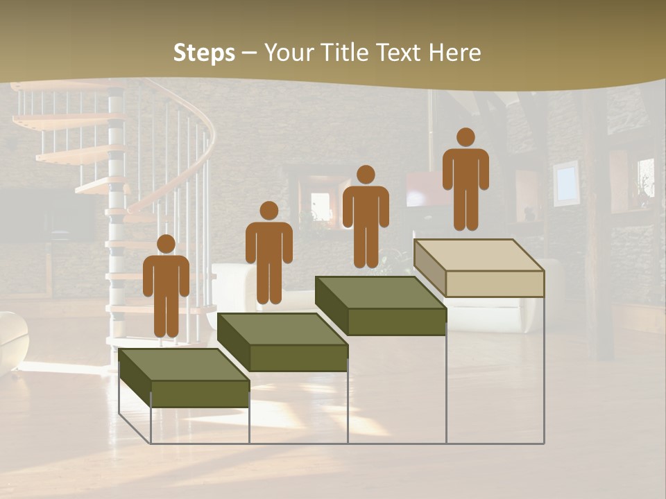 A Living Room Filled With Furniture And A Spiral Staircase PowerPoint Template