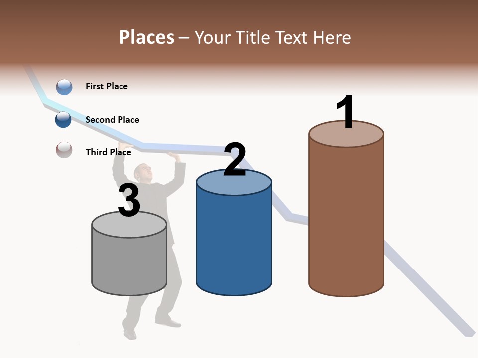 Young Modern Businessman Portrait Shot In Studio Over White Background - Pushing 3D Graphic Arrow Upwards PowerPoint Template