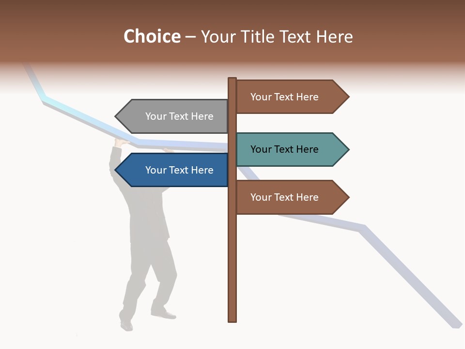 Young Modern Businessman Portrait Shot In Studio Over White Background - Pushing 3D Graphic Arrow Upwards PowerPoint Template