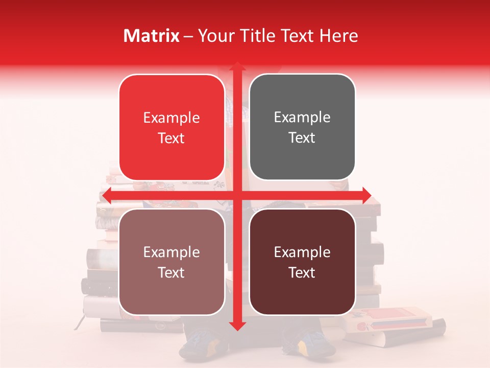 Young Boy Sitting On A Pile Of Books Reading Against A White Background PowerPoint Template
