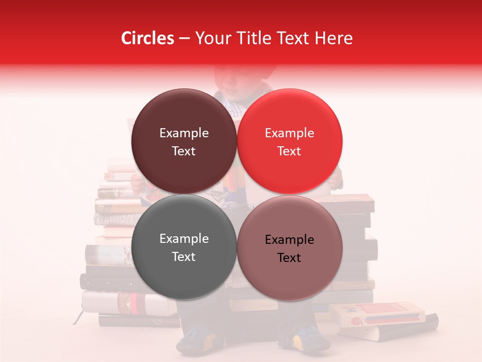 Young Boy Sitting On A Pile Of Books Reading Against A White Background PowerPoint Template