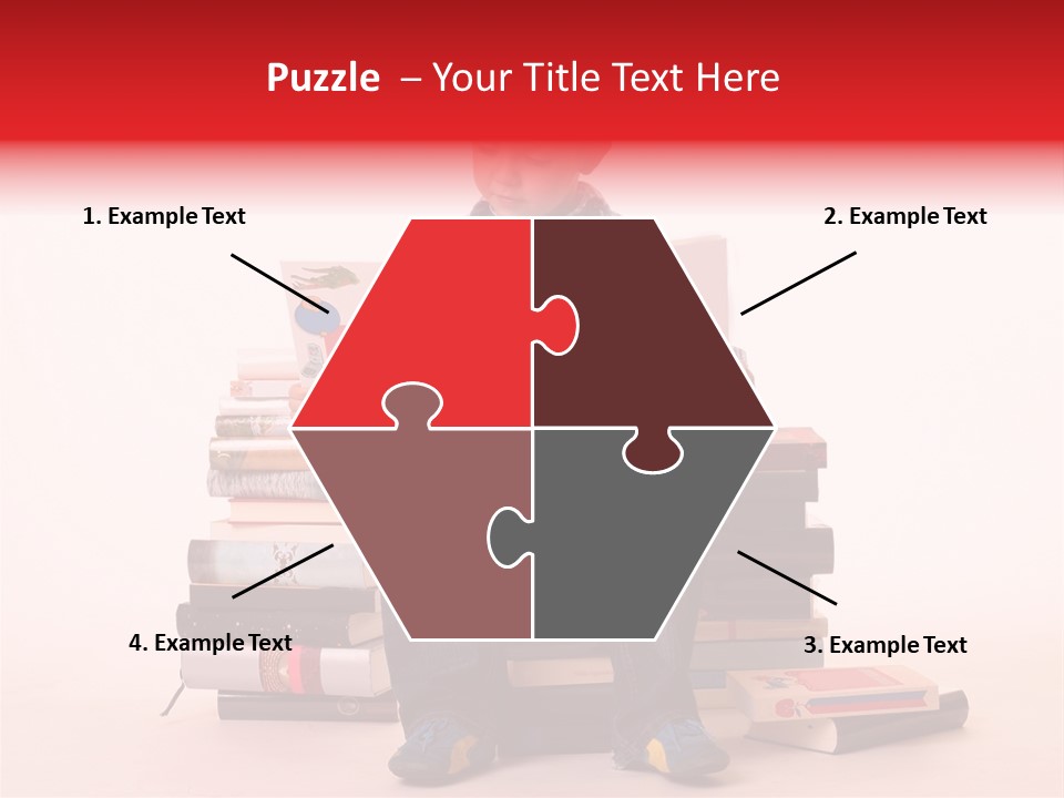 Young Boy Sitting On A Pile Of Books Reading Against A White Background PowerPoint Template