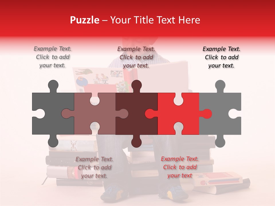 Young Boy Sitting On A Pile Of Books Reading Against A White Background PowerPoint Template