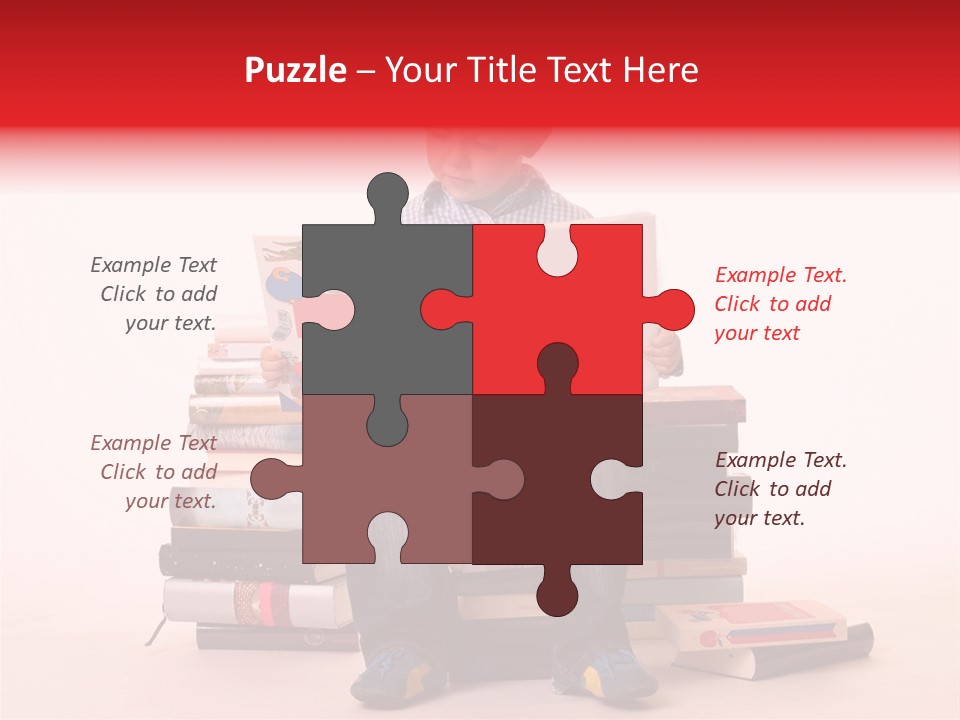 Young Boy Sitting On A Pile Of Books Reading Against A White Background PowerPoint Template